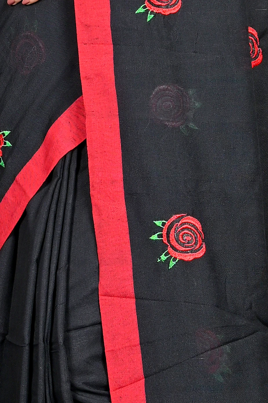 Black Pure Cotton Parag Embroidery Handloom saree (208)